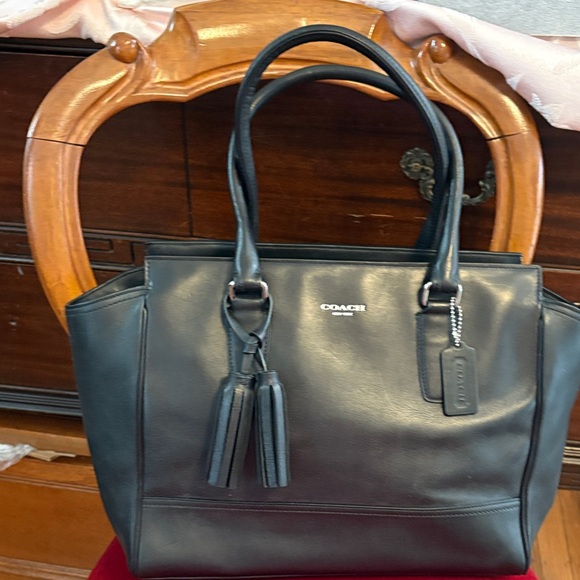 New Coach Black Leather Tote with Tassels - Picture 1 of 3